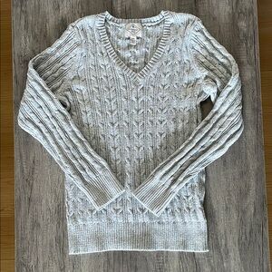 St John's Bay Off-White V-Neck Cable Knit Sweater